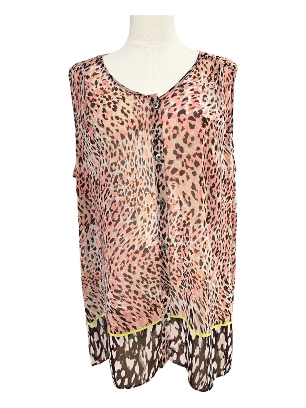 GUC CAbi Beguile Pink Leopard Tunic Blouse | Size XL